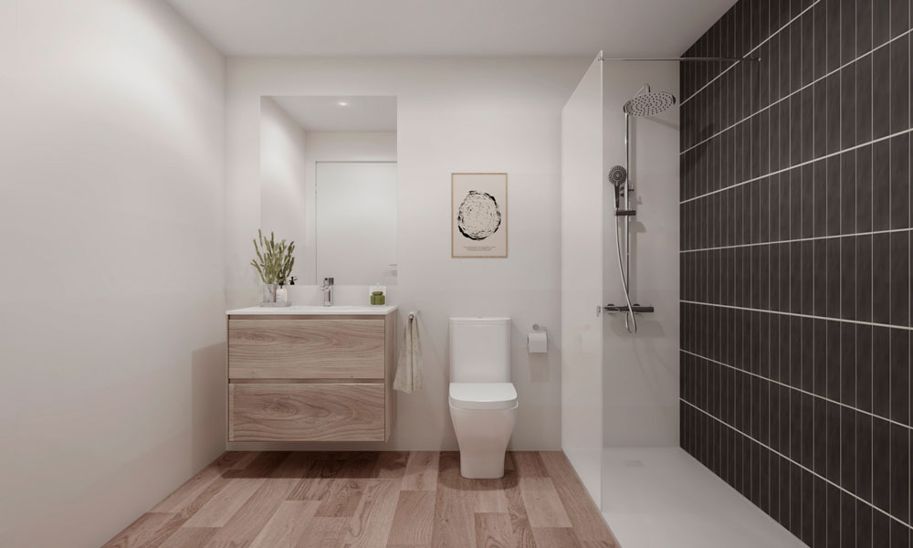 Baño con acabados de calidad en Residencial Calarena